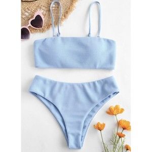 NWT‎ ZAFUL Textured Padded Set Straps Bandeau Day Sky Blue Bikini Size 4 Small